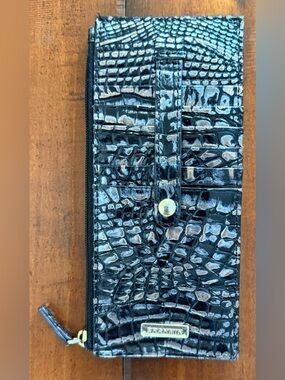 Brahmin Black Croc-Embossed Zip Wallet